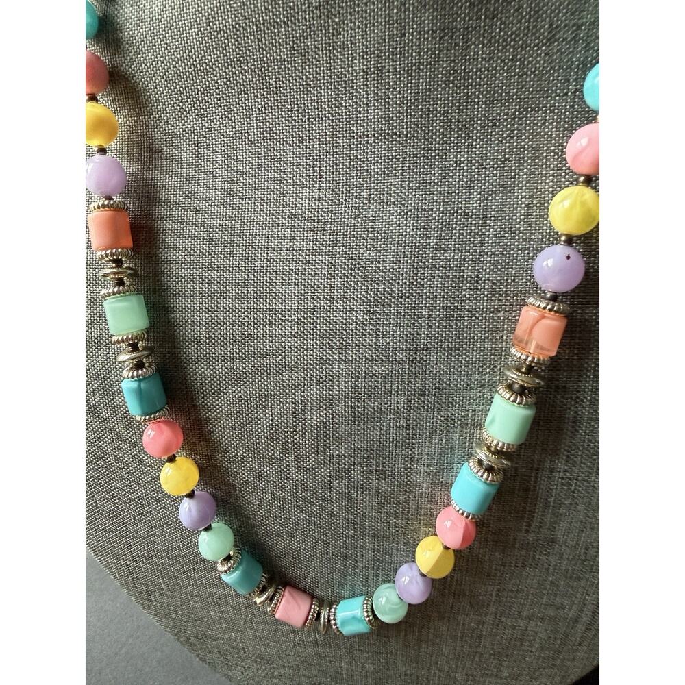 Vintage 80s Lucite Long Necklace Colorful Beaded Bead Fruit Salad 30” Artsy - Picture 3 of 6